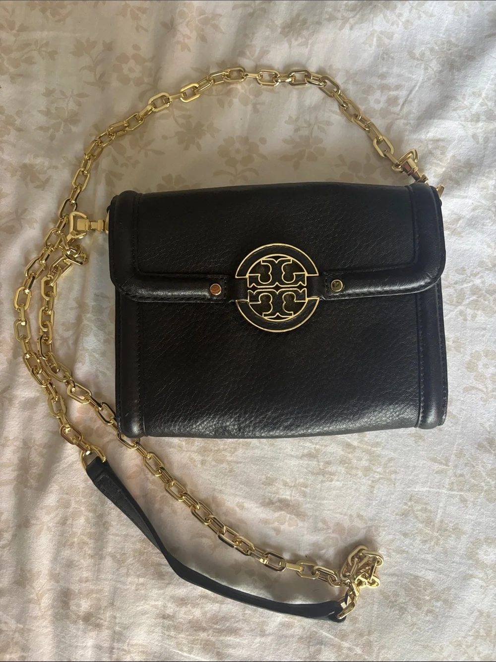 Tory Burch Black Leather Crossbody with Gold